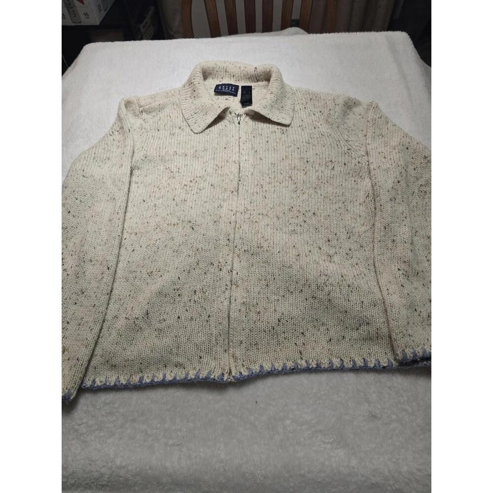 Crazy Horse Sweater Cardigan Womens (L) Blue Speckle Full Zip Cottage Core